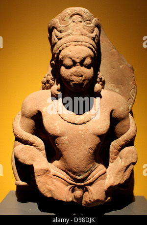 Vishnu.  Mathura.  AD 300-400.  Sandstone.  In this early Gupta style image, Vishnu is represented as a four-armed, princely figure wearing a crown, garland and jewellery. Stock Photo