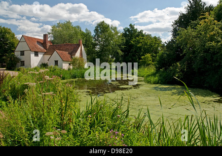 Landscape image showing Willy Lott's cottage at Flatford Mill near Dedham, UK. Stock Photo