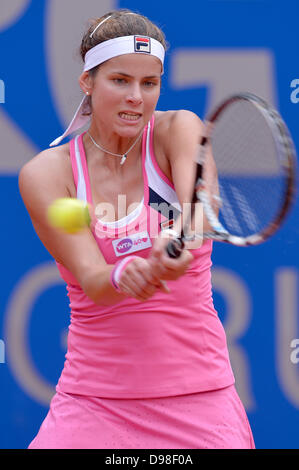 German professional tennis player Julia Goerges returns the ball during the WTA match against Rumania's Cadantu in Nuremberg, Germany, 11 June 2013. Photo: DAVID EBENER Stock Photo