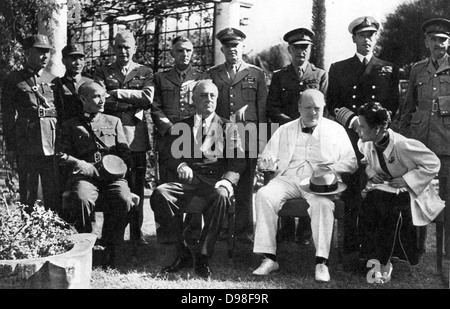 Cairo Conference 1943 between China, UK and USA. From left to right Generalissamo Chiang Kai Shek; Franklin Delano Roosevelt; Winston Churchill and Madame Chiang Kai Shek Stock Photo