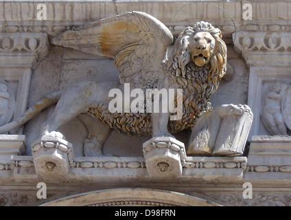 Interior courtyard, facade of the Doge's Palace in Venice, Italy. The palace was the residence of the Doge of Venice, the Stock Photo