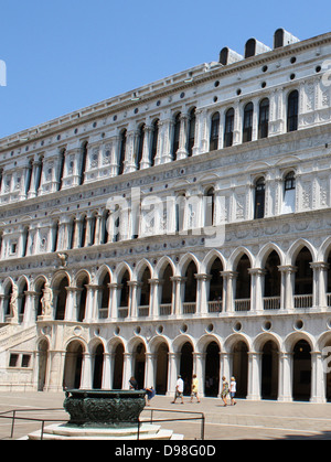 Interior courtyard, facade of the Doge's Palace in Venice, Italy. The palace was the residence of the Doge of Venice, the Stock Photo