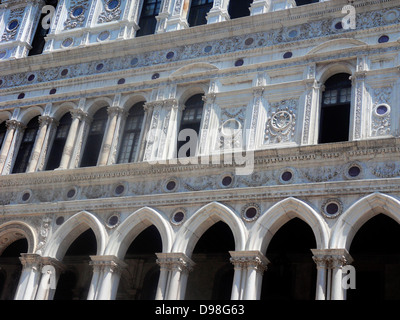 Interior courtyard, facade of the Doge's Palace in Venice, Italy. The palace was the residence of the Doge of Venice, the Stock Photo