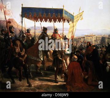 Entrance of Charles VIII of France into Naples, 12 May 1495, Franco-Italian War. Charles VIII, the Affable (1470-1498) Valois King of France from 1483. 19th century French School. 19th century French School. Stock Photo