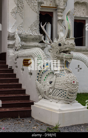 Thai Art, Naka statue on staircase in Wat Sri Don Moon , Chiangmai Thailand Stock Photo