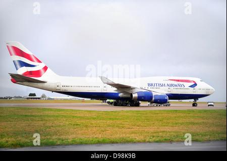 A British Airways Boeing-747 on the ground at Cardiff Airport after making an emergency landing due to instrument problems Stock Photo