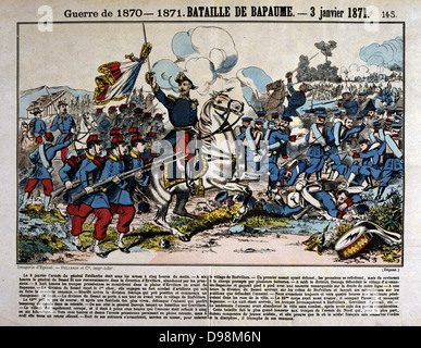 Franco-Prussian War 1870-1871. Battle of Bapaume 3 January 1871. French Army of the North under General Faidherbe, centre, attacking Prussian 1st army. Successful at first, French did not press advantage. Prussian victory. Coloured woodcut. Stock Photo
