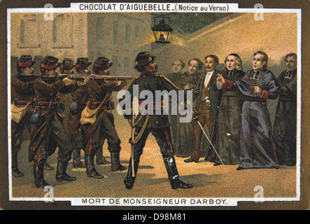 Paris Commune 26 March-28 May 1871. The Bloody Week: Execution of hostages by the Commune. Mgr Darboy, Archbishop of Paris, and 5 other hostages shot in the prison of la Roquette on the orders of Theophile Ferre, 24 May. Chromolithograph. Stock Photo