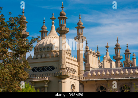 A close view of the upper part of the Royal Pavilion, a historic landmark and Grade I listed building in Brighton, on the south coast of England, UK. Stock Photo
