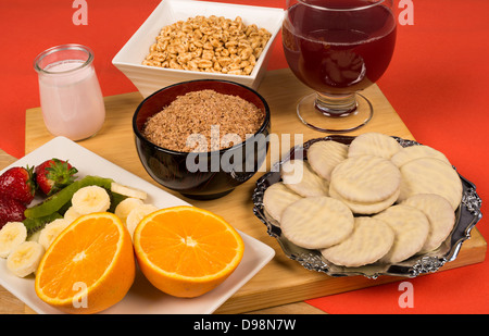 A breakfast table with an assortment of healthy food to start the day Stock Photo