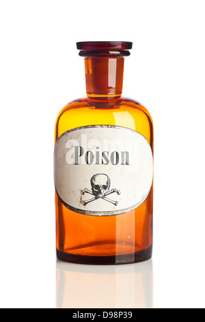 Bottle of poison with skull and crossbones warning sign on label Stock Photo