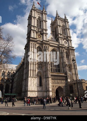 Westminster Abbey London United Kingdom with busy street life Stock Photo