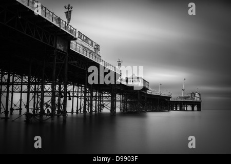 A black and white ND filter shot of Brighton pier, sea front view Stock Photo
