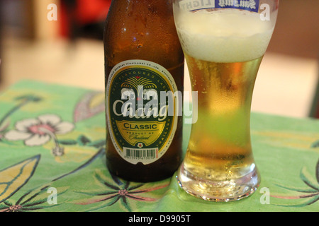 Chang Thai Beer close-up in Bangkok restaurant Stock Photo