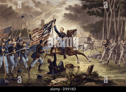 American Civil War 1861-1865: General Kearney's gallant charge, Battle of Chantilly (Ox Hill), Virginia, 1 September 1862. Kearny mistakenly rode into the Confederate lines and was killed. Confederate strategic victory. Print l867. Stock Photo