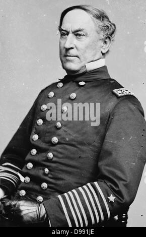 David Glasgow Farragut (1801–1870) officer of the United States Navy during the American Civil War 1861-1865. First rear admiral, vice admiral, and full admiral of the Navy. Three-quarter length portrait, seated. Stock Photo