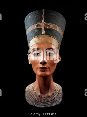 Bust of Nefertiti (c1370- c1330 BC) Great Royal Wife (chief consort) to the Egyptian Pharaoh Akhenaten. Nefertiti and her husband were known for a religious revolution. They worshipped one god only, Aten, the sun's disc. Stock Photo