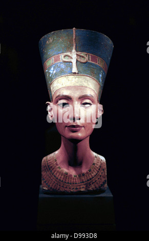 Bust of Nefertiti (c1370- c1330 BC) Great Royal Wife (chief consort) to the Egyptian Pharaoh Akhenaten. Nefertiti and her husband were known for a religious revolution. They started to worship one god only, Aten, the sun's disc. Stock Photo