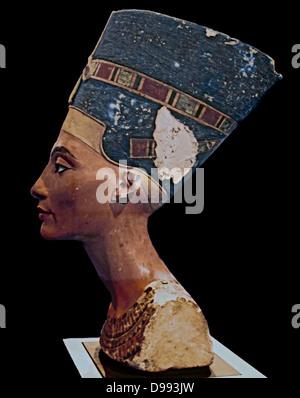 Bust of Nefertiti (c1370- c1330 BC) Great Royal Wife (chief consort) to the Egyptian Pharaoh Akhenaten. Nefertiti and her husband were known for a religious revolution. They started to worship one god only, Aten, the sun's disc. Stock Photo