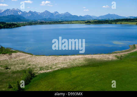 Overlooking the Bannwaldsee in Ostallgaeu, Koenigswinkel Tannheimer ...