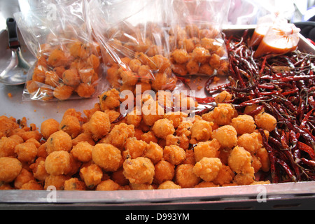 Thai - Muslim dessert , Bayia fried bean cake with dried red chilies Stock Photo