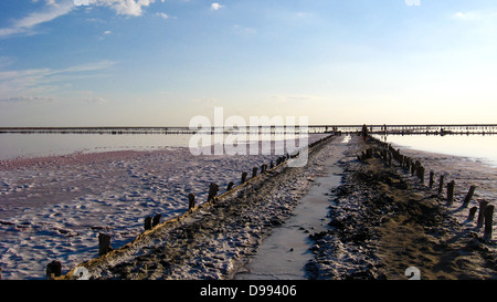 Extraction of salt in the salty sea Stock Photo