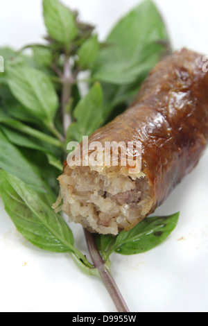 Thai style pork sausages , ( Thai northeast Isan sausages ) Stock Photo