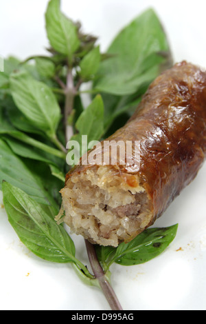 Thai style pork sausages , ( Thai northeast Isan sausages ) Stock Photo