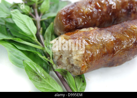 Thai style pork sausages , ( Thai northeast Isan sausages ) Stock Photo