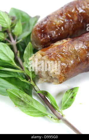 Thai style pork sausages , ( Thai northeast Isan sausages ) Stock Photo