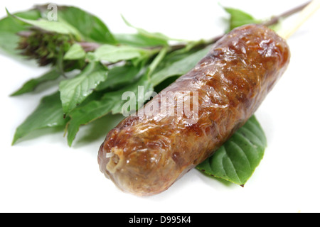 Thai style pork sausages , ( Thai northeast Isan sausages ) Stock Photo