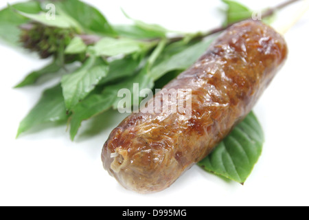 Thai style pork sausages , ( Thai northeast Isan sausages ) Stock Photo