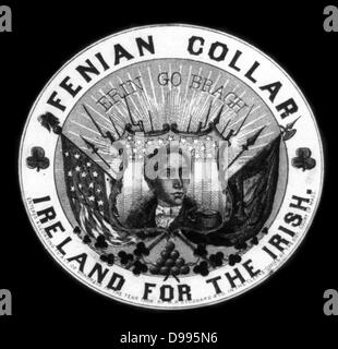 Fenian Collar, Ireland for the Irish.  Advertisement label for Fenian collars showing head-and-shoulders portrait of Robert Emmet, Irish patriot.  c1866. Stock Photo