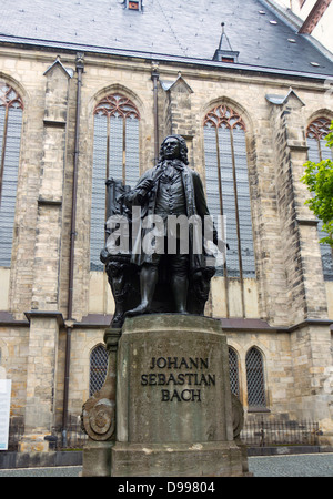 Stature of J.S.Bach outside St. Thomas Church, Leipzig, Germany Stock Photo