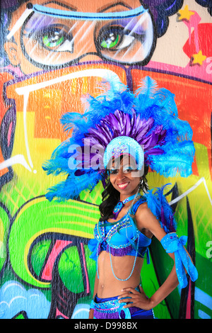 Colorful portrait of Carnaval participant, Mission District, San Francisco, California, USA Stock Photo