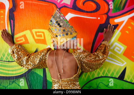 Colorful portrait of Carnaval participant, Mission District, San Francisco, California, USA Stock Photo