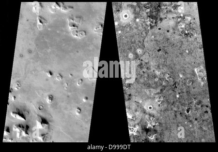 This pair of THEMIS infrared images shows the so-called 'face on Mars' landform viewed during both the day and night. Stock Photo