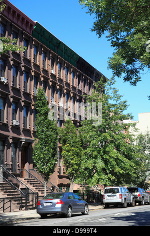 Street scene, Brownstones, Harlem, Manhattan, New York City, USA Stock ...