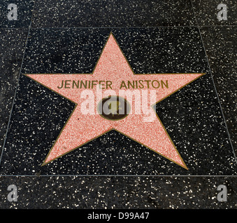 Terrazzo star for artists Jennifer Aniston, category Film, Drumming of Fame, Hollywood boulevard, Hollywood, Los Angeles, Califo Stock Photo