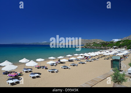 Main beach, Pefkos, Rhodes (Rodos), The Dodecanese, South Aegean Region, Greece Stock Photo