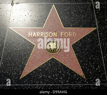 Terrazzo star for artists Harrison Ford, category Film, Drumming of Fame, Hollywood boulevard, Hollywood, Los Angeles, Californi Stock Photo