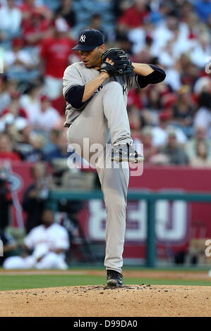 Anaheim, California, United States of America. 14th June, 2013. June 14, 2013 Anaheim, California: New York Yankees starting pitcher Andy Pettitte (46) prepares to pitch during the game between the New York Yankees and the Los Angeles Angels at Angel Stadium on June 14, 2013 in Anaheim, California. Rob Carmell/CSM Credit: csm/Alamy Live News Stock Photo