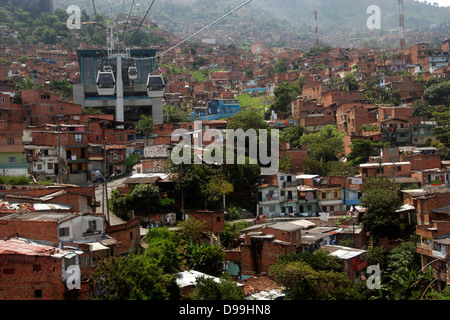 Aerial view of Medellin barrios from cable-car, Medellin, Colombia, South America Stock Photo