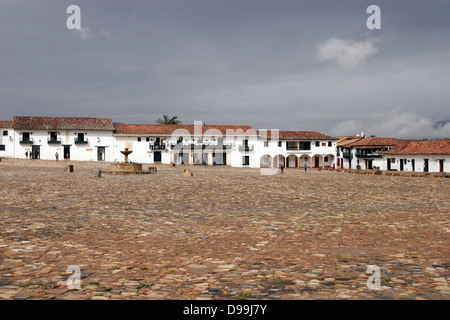 Plaza Mayor (main square) of the beautiful colonial village of Villa de Leyva, Colombia, South America Stock Photo