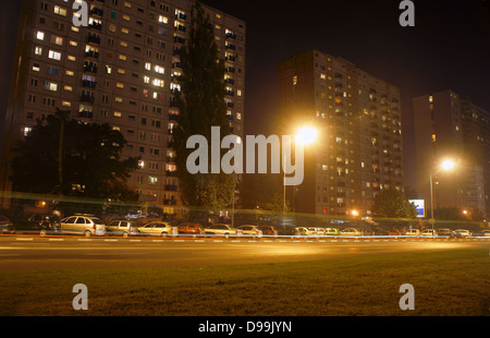 housing development with tower blocks by night in Poznan Stock Photo