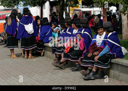 Indigenous Guambiano people on the market in Silvia near Popayan, Colombia, South America Stock Photo