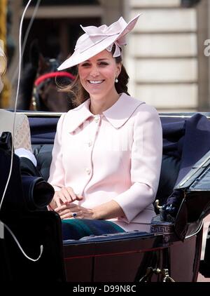 London, UK. 15th June 2013. Catherine, the Duchess of Cambridge, attends the trooping colour parade in London, United Kingdom,15 June 2013. The annual trooping the colour is to honor the Queens official birthday. Photo: Patrick van Katwijk / NETHERLANDS AND FRANCE; OUT/dpa/Alamy Live News Stock Photo