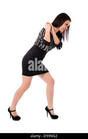 young businesswoman pull rope isolated on white Stock Photo - Alamy