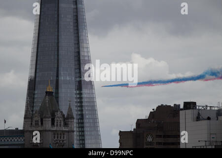 London, UK. 15th June 2013. The Red Arrows flypast to celebrate The Queen of England's official birthday Credit:  Ashok Saxena/Alamy Live News Stock Photo