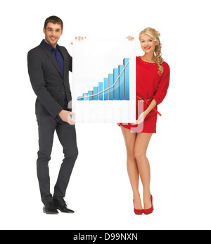 woman holding board with 3d graph Stock Photo